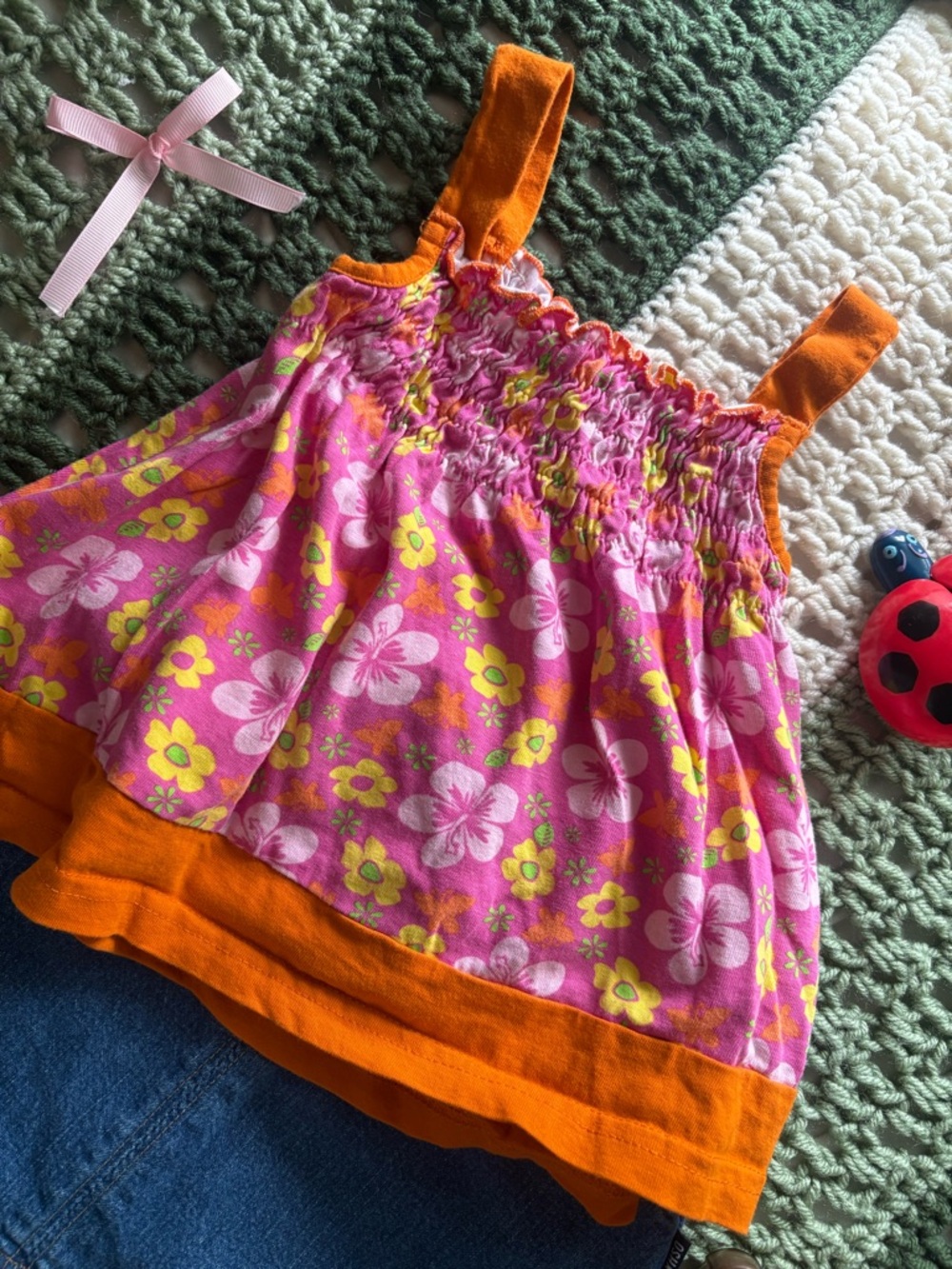 George Pink Floral Tank with Orange Trim and Yellow Accents